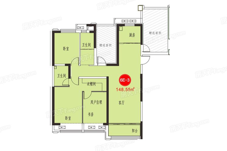 6号楼E-3户型 5室2厅2卫1厨 建筑面积：148.55㎡
